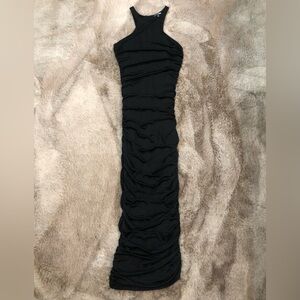 Fashion Nova Living For It Black Ruched Slinky Maxi Dress NWOT
